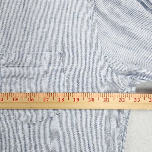 J Crew Shirt Men Extra Large Blue White Stripe Linen Slim Fit Casual Long Sleeve - Picture 4 of 12